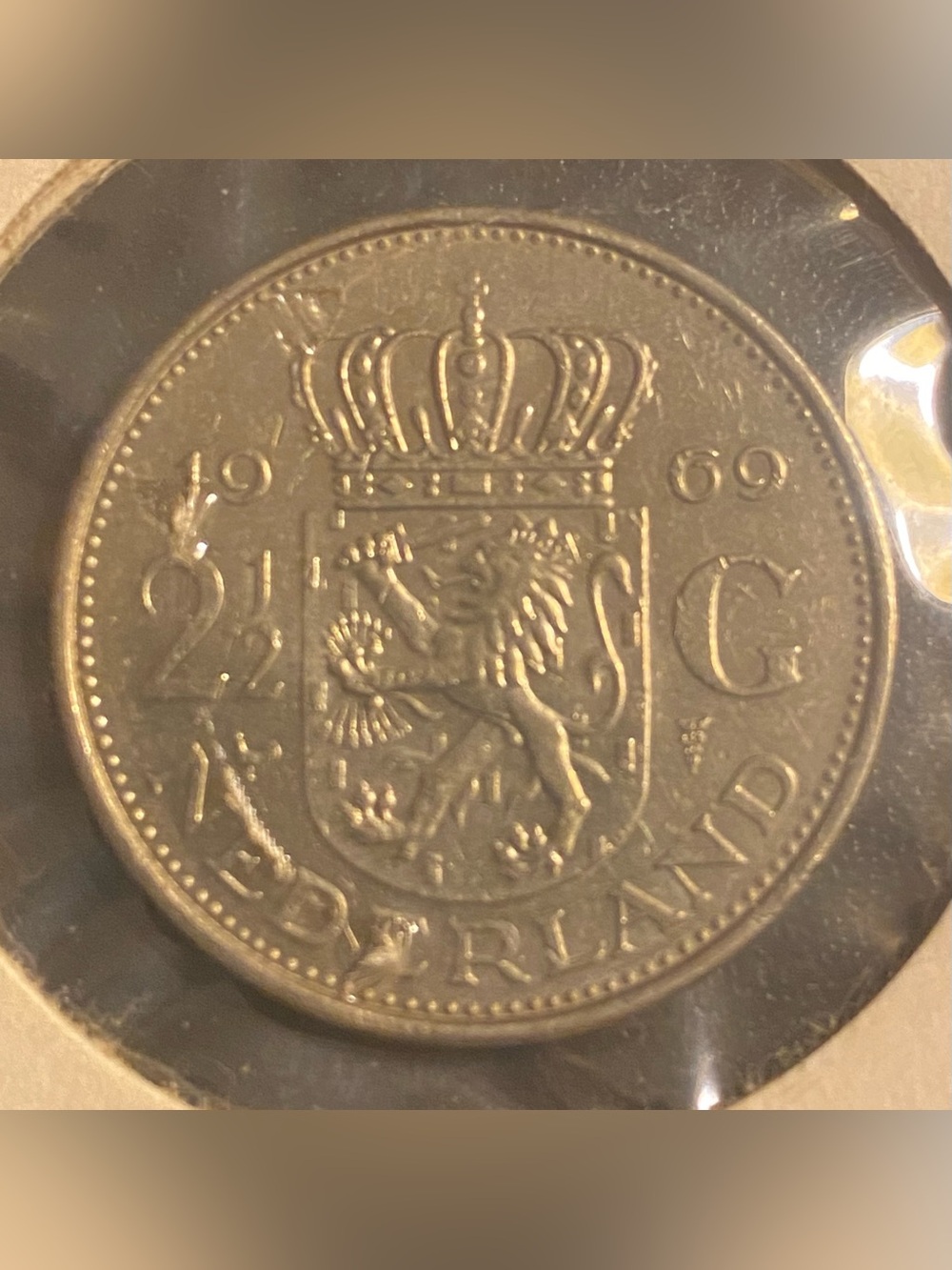 1969 Netherlands 2 1/2 Gulden coin.
